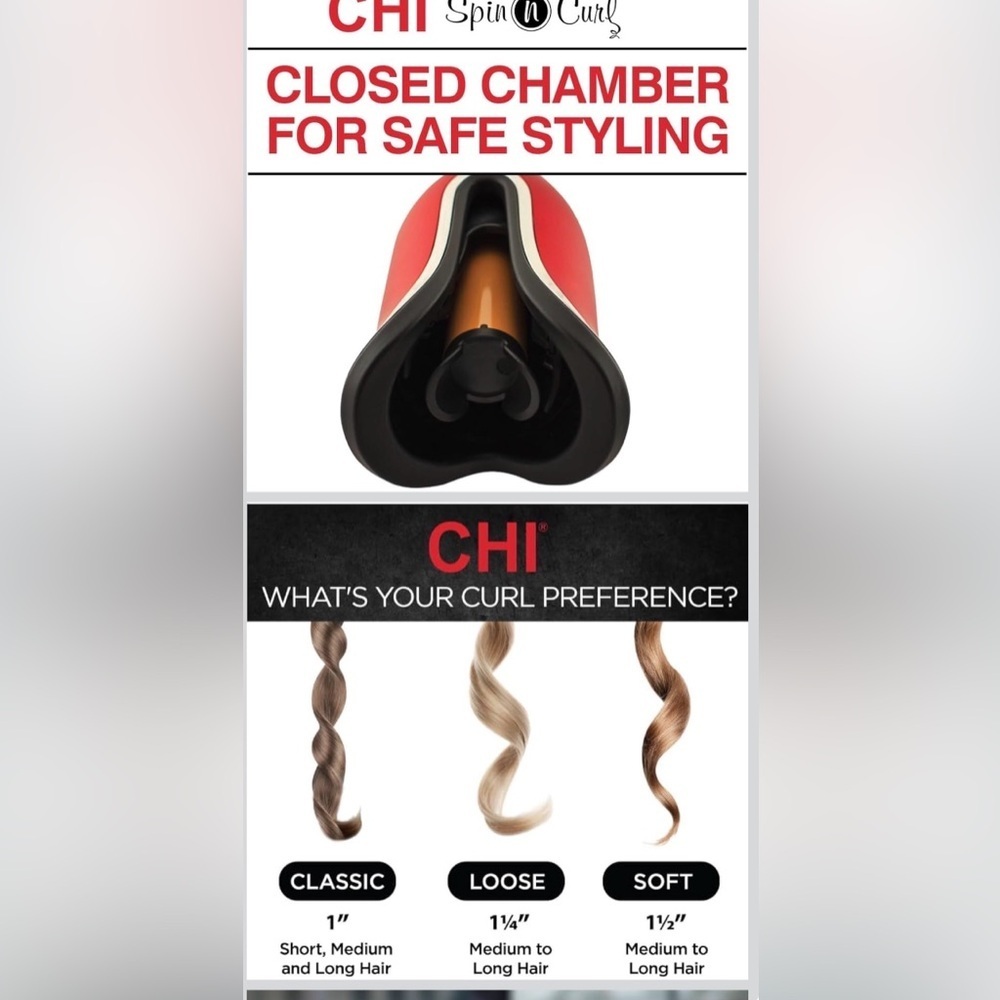 Chi Spin N Curl 1” Ceramic Rotating  Curling Iron-ruby red - Picture 6 of 6